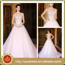 KC1002 Heißer Verkauf Schatz-Ballkleid, das trägerloses rosafarbenes Hochzeitskleid bördelt